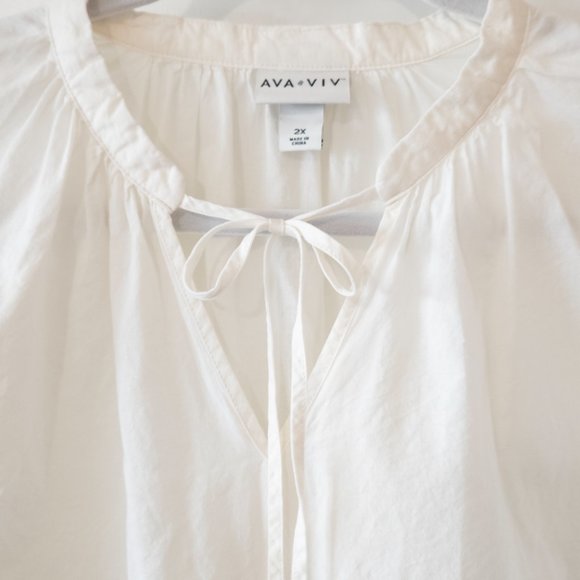 Ava & Viv Plus Size Lace Flutter Sleeve White Cotton Peasant Blouse Size 2X - Picture 5 of 12